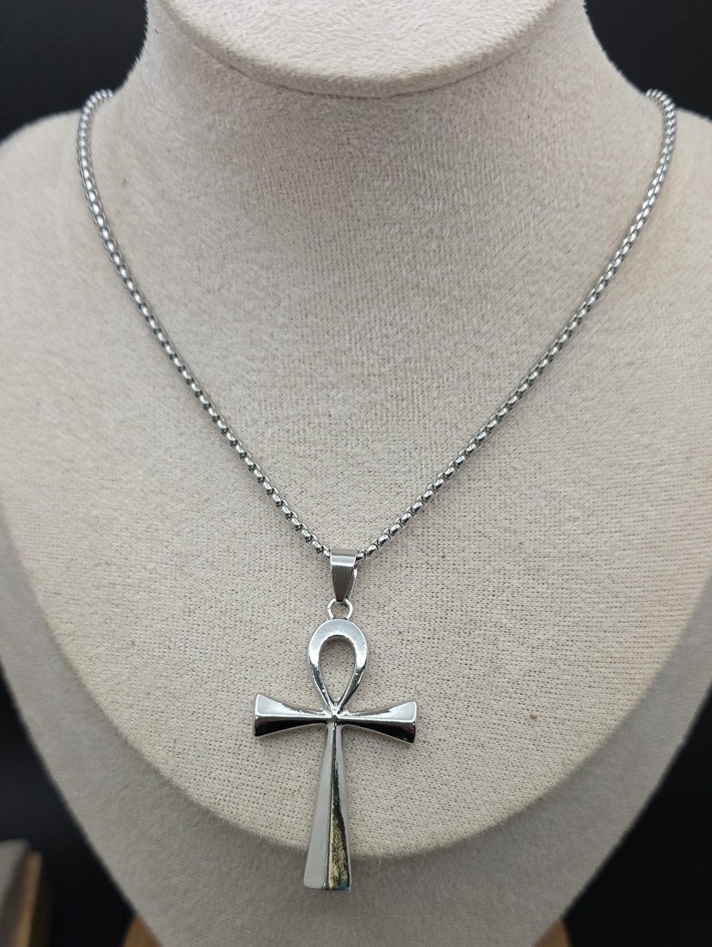 Sterling-Style Silver Ankh Pendant Necklace (2474)
